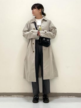 「coen（コーエン）のアイテム（ステンカラーコート）」を使った、coen  おのさん（レディース・165cm）の冬コーディネート