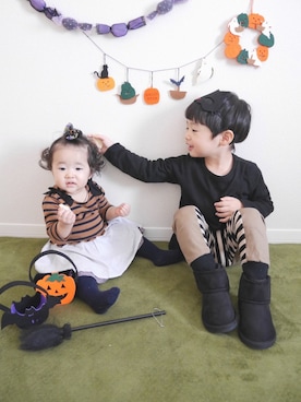 「アイテム（タイツ/ストッキング、ブルー系）」を使った、nato☆さん（キッズ・90cm）の秋コーディネート