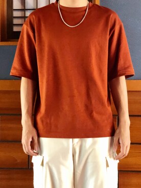 Tシャツ カットソーを使った ダークオレンジ のメンズ人気ファッションコーディネート Wear