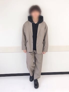 「FREAK'S STORE（フリークスストア）のWEB限定 ビッグシルエット オーバーサイズ スタプレ ポリツイル セットアップ (シングルジャケット/パンツ)（テーラードジャケット）」を使った、マサさん（メンズ・165cm）の冬コーディネート