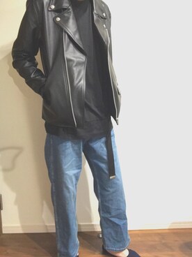「アーバンリサーチ」｜「アイテム（ライダースジャケット）」を使った、みーさん（メンズ・175cm）の秋コーディネート