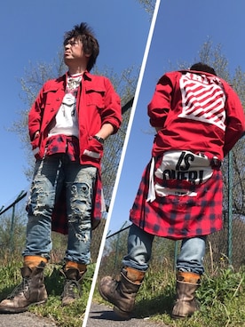 「off white」｜「アイテム（ミリタリージャケット）」を使った、くすしんさん（メンズ・175cm）の春コーディネート