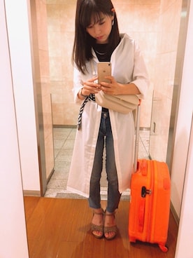 「シャツワンピを羽織る」｜「アイテム（シャツワンピース）」を使った、yumi_iwaki_iさん（レディース・154cm）の夏コーディネート