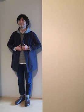 「nanamica（ナナミカ）のアイテム（ステンカラーコート）」を使った、トモッティさん（メンズ・174cm）の秋コーディネート