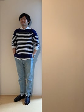 「アイテム（その他シューズ、ブルー系）」を使った、トモッティさん（メンズ・174cm）の春コーディネート