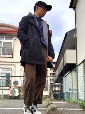 「Calvin Klein（カルバン・クライン）のアイテム（トレンチコート）」を使った、$hotaさん（メンズ・169cm）の冬コーディネート