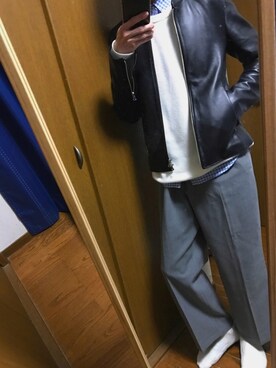 「寒い」｜「アイテム（ライダースジャケット）」を使った、shinさん（メンズ・170cm）の春コーディネート
