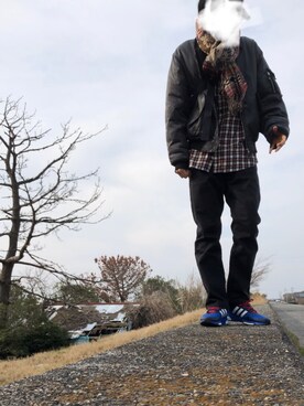 「no brand（ノーブランド）のアイテム（MA-1）」を使った、okaさん（メンズ・183cm）の春コーディネート