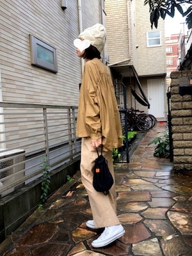 「コンバース ハイカット」｜「アイテム（ニットキャップ/ビーニー）」を使った、nueさん（レディース・160cm）の冬コーディネート