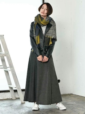 「アイテム（ライダースジャケット）」を使った、Laveange officialさん（レディース・163cm）の秋コーディネート