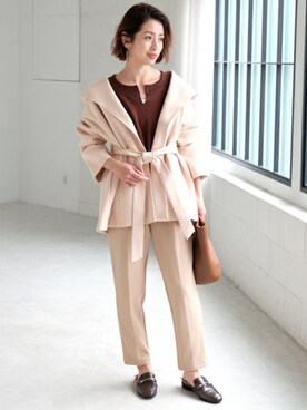 「ワッフルクルーネックＴ」｜「アイテム（その他アウター）」を使った、Laveange officialさん（レディース・163cm）の秋コーディネート