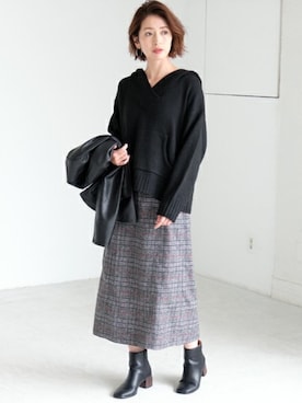 「アイテム（ライダースジャケット）」を使った、Laveange officialさん（レディース・163cm）の秋コーディネート