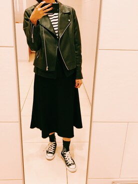 「コーディネート」｜「アイテム（ライダースジャケット）」を使った、水島 あいさん（レディース・163cm）の秋コーディネート
