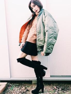 「ストリートカジュアル」｜「アイテム（MA-1）」を使った、水島 あいさん（レディース・163cm）の冬コーディネート
