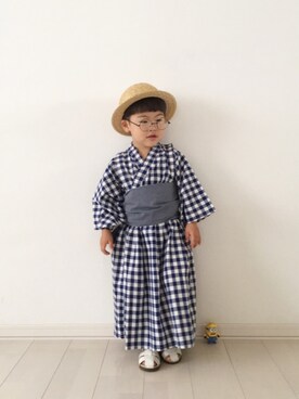 「むぎわら帽子」｜「アイテム（浴衣）」を使った、うーたん☁︎さん（キッズ・90cm）の夏コーディネート