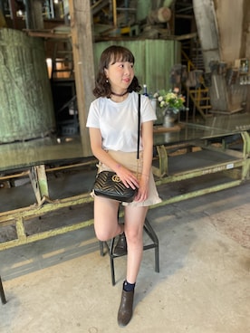 「UNIQLO（ユニクロ）のリラックスフィットクルーネックT（半袖）（Tシャツ/カットソー、ホワイト系）」を使った、シュさん（レディース・156cm）の春コーディネート