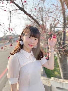 「TITTY&CO.（ティティーアンドコー）のスイッチングチェックワンピース（ワンピース、ブラウン系）」を使った、シュさん（レディース・156cm）の春コーディネート