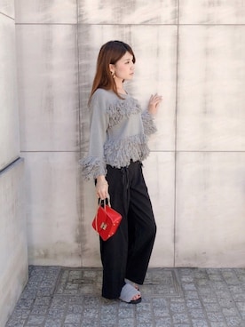 「ファーサンダル」｜RUKAさん（レディース・168cm）の秋コーディネート