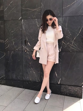 「アイテム（テーラードジャケット、ピンク系）」を使った、RUKAさん（レディース・168cm）の冬コーディネート