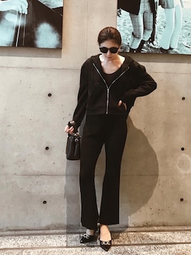 「リブニットパンツ」｜「アイテム（パンツ）」を使った、RUKAさん（レディース・168cm）の冬コーディネート