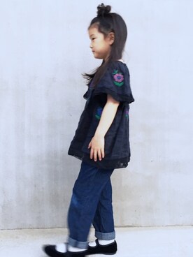 「Cienta（シエンタ）のアイテム（バレエシューズ）」を使った、ちゅんさん（キッズ・120cm）の春コーディネート