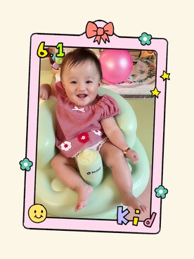 「西松屋（ニシマツヤ）のアイテム（シャツ/ブラウス、レッド系）」を使った、桜ノママさん（キッズ・110cm）の夏コーディネート