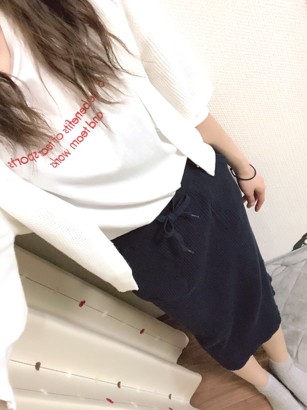 「Kastaneの刺繍ﾛｺﾞTee（Tシャツ/カットソー、ホワイト系）」を使った、リトルミーさん（レディース・167cm）の夏コーディネートの1枚目の写真