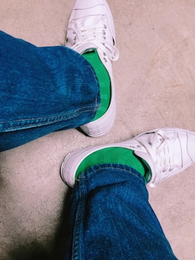 「アイテム（ソックス/靴下、グリーン系）」を使った、まゆChan  さん（メンズ・169cm）の秋コーディネート