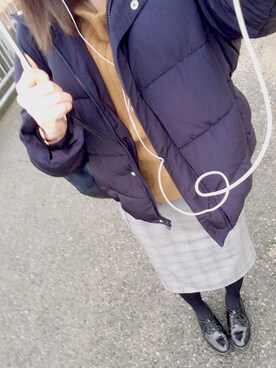 「グレンチェック」｜「アイテム（ダウンジャケット/コート）」を使った、Nさん（レディース・164cm）の冬コーディネート