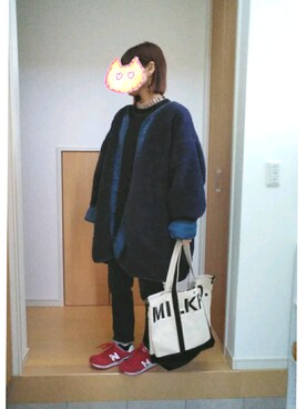 「MILKFED.」｜「アイテム（ノーカラージャケット）」を使った、みぃさん。さん（レディース・157cm）の冬コーディネート