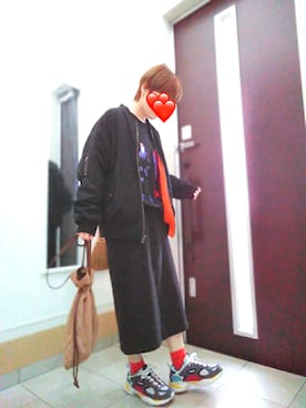 「FILA」｜「アイテム（MA-1）」を使った、みぃさん。さん（レディース・157cm）の冬コーディネート