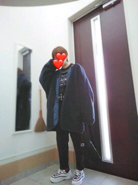 「niko and...（ニコアンド）のアイテム（ノーカラージャケット）」を使った、みぃさん。さん（レディース・157cm）の冬コーディネート