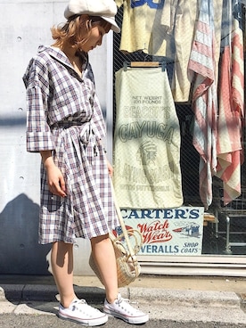 「アイテム（キャスケット、ホワイト系）」を使った、Hinechiさん（レディース・158cm）の春コーディネート