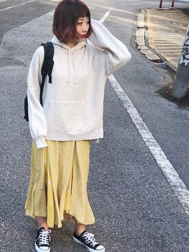 「袖ボリューム」｜「アイテム（パーカー）」を使った、Hinechiさん（レディース・158cm）の冬コーディネート