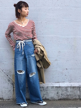 「CONVERSE（コンバース）のconverse（コンバース） ALL STAR OX（オールスターOX）（スニーカー）」を使った、Hinechiさん（レディース・158cm）の冬コーディネート