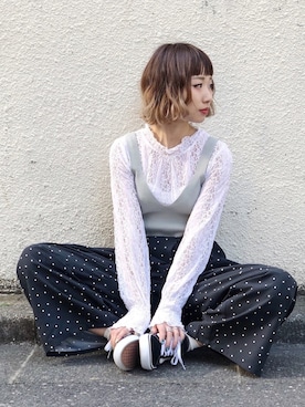 「ニットキャミソール」｜「アイテム（その他）」を使った、Hinechiさん（レディース・158cm）の冬コーディネート