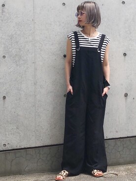 「CANAL JEAN（キャナルジーン）のfrom Lagoon(フロムラグーン) クロスレザーサンダル（サンダル）」を使った、Hinechiさん（レディース・158cm）の春コーディネート