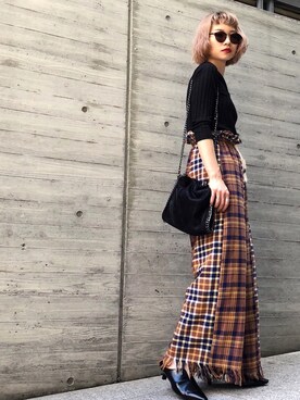 「PAGEBOY（ページボーイ）のハートネックリブトップス（Tシャツ/カットソー）」を使った、Hinechiさん（レディース・158cm）の秋コーディネート