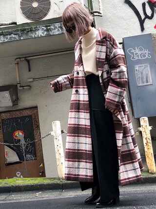 Hinechi使用「PAGEBOY（BIGチェックオーバーコート）」的時尚穿搭