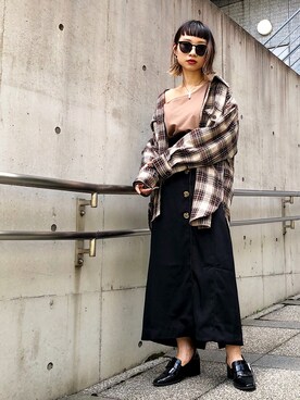 「Aunt Marie's（アントマリーズ）のチェックCPOビッグシャツ / AUNT MARIE'S × WEARISTA YUKI（シャツ/ブラウス）」を使った、Hinechiさん（レディース・158cm）の秋コーディネート