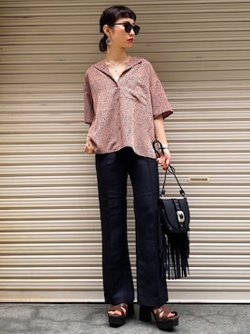 「フリンジバッグ」｜「アイテム（その他）」を使った、Hinechiさん（レディース・158cm）の春コーディネート