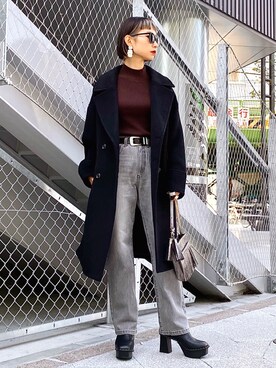 「秋のカフェオレコーデ」｜「アイテム（チェスターコート）」を使った、Hinechiさん（レディース・158cm）の秋コーディネート