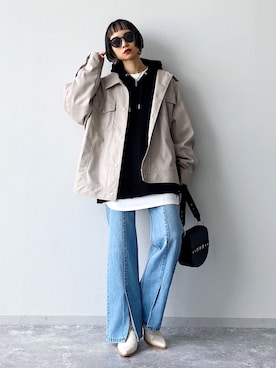 「オーバーコート」｜「アイテム（ブルゾン）」を使った、Hinechiさん（レディース・158cm）の冬コーディネート