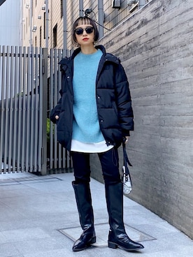 「オーバーコート」｜「アイテム（ブルゾン）」を使った、Hinechiさん（レディース・158cm）の冬コーディネート