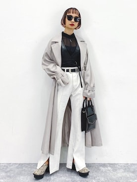 「モードストリート」｜「アイテム（トレンチコート）」を使った、Hinechiさん（レディース・158cm）の冬コーディネート