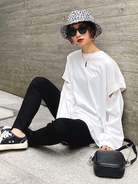 「PAGEBOY（ページボーイ）のWEB限定アイテム / 2WAYレイヤードロンT（Tシャツ/カットソー）」を使った、Hinechiさん（レディース・158cm）の冬コーディネート