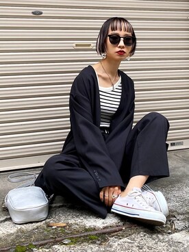 「PAGEBOY（ページボーイ）のアイテム（ノーカラージャケット）」を使った、Hinechiさん（レディース・158cm）の冬コーディネート