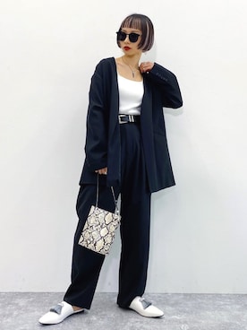 「PAGEBOY（ページボーイ）のアイテム（ノーカラージャケット）」を使った、Hinechiさん（レディース・158cm）の冬コーディネート