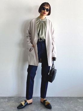 「PAGEBOY（ページボーイ）のアイテム（ノーカラージャケット）」を使った、Hinechiさん（レディース・158cm）の冬コーディネート