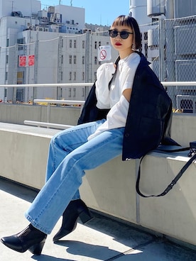 「PAGEBOY（ページボーイ）のWEB限定アイテム / 2WAYレイヤードロンT（Tシャツ/カットソー）」を使った、Hinechiさん（レディース・158cm）の春コーディネート